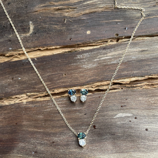 ‘Zoya’ Australian sapphire & salty diamond earring / necklace set Earrings Jason Ree Design 