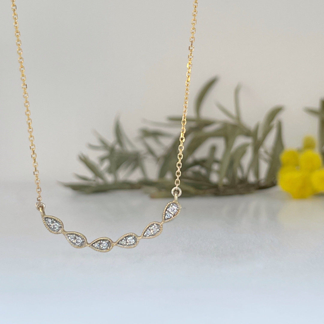 9ct Diamond Droplet Curved Yellow Gold Necklace Pendant JasonRee 
