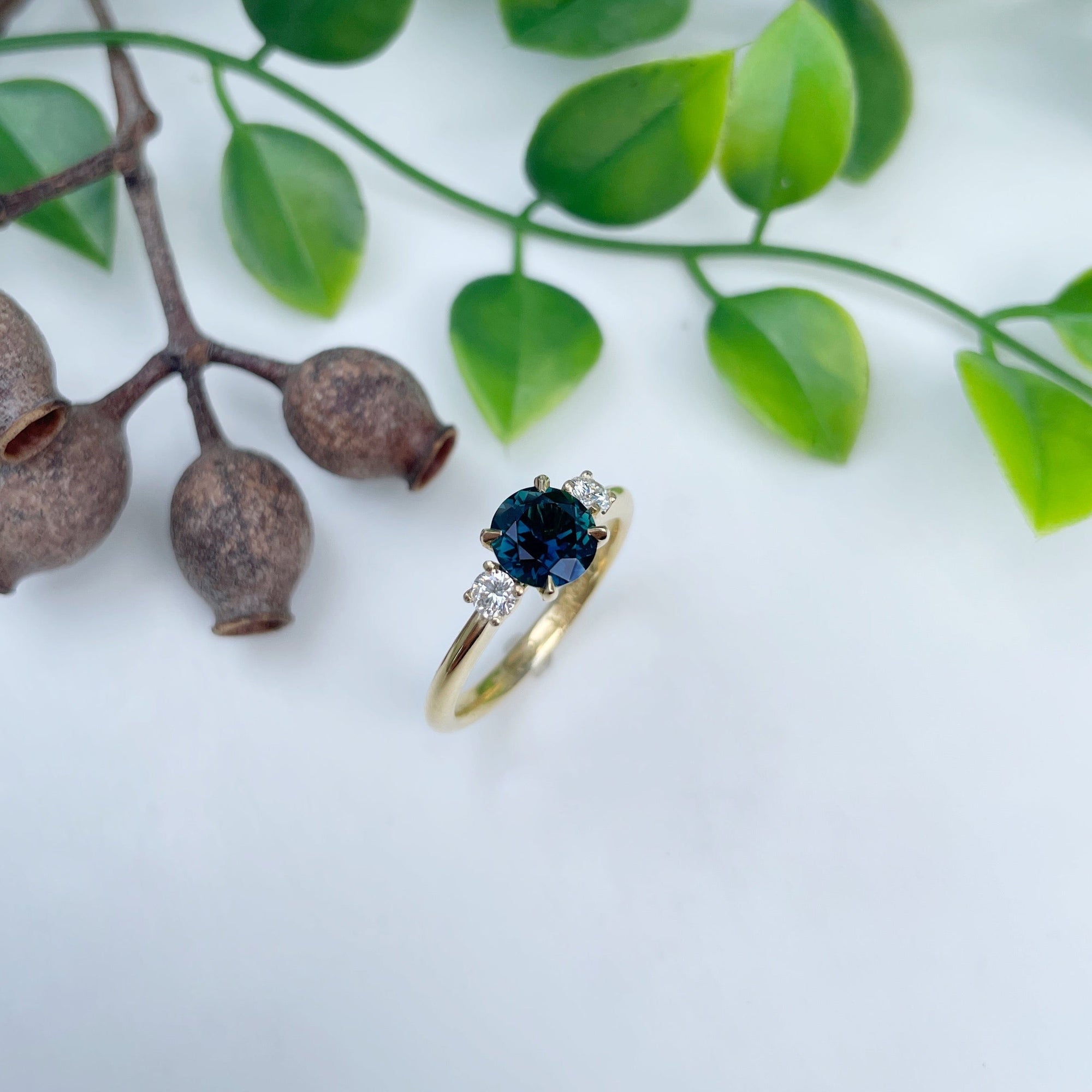 ‘Riverina Round’ 1.11ct Australian Blue sapphire &amp; diamond ring Ring Jason Ree Design 
