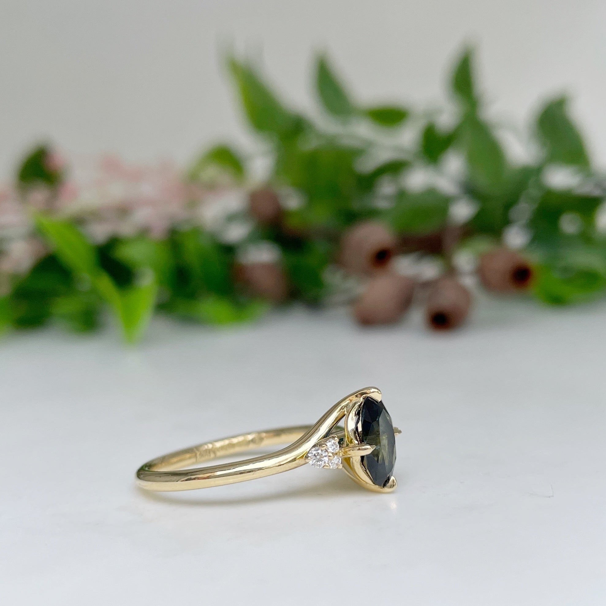 ‘Remy’ 1.23ct Blue Green Australian Sapphire &amp; Diamond Ring 