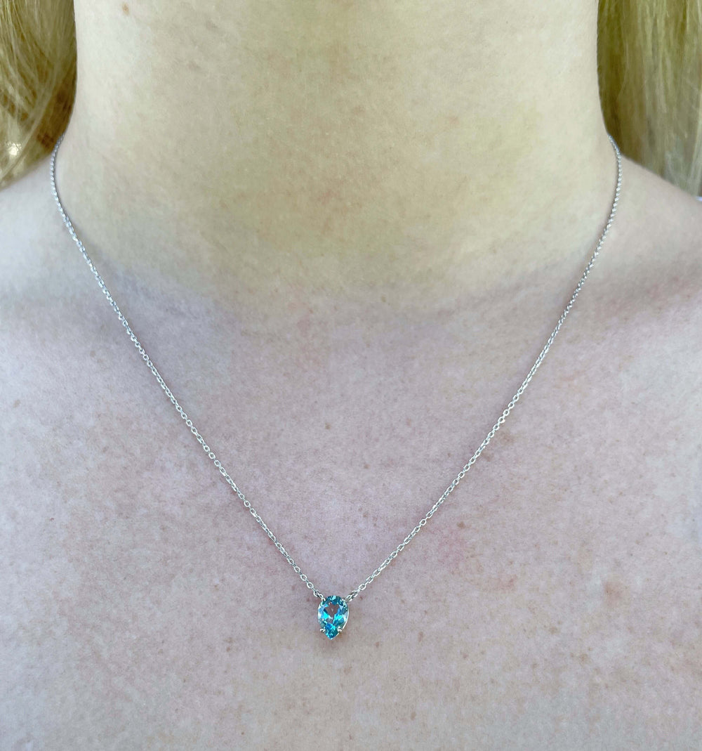 "Bindi" 0.65ct Aquamarine Pear-cut Necklace White Gold/ ' Pendant Jason Ree Design 