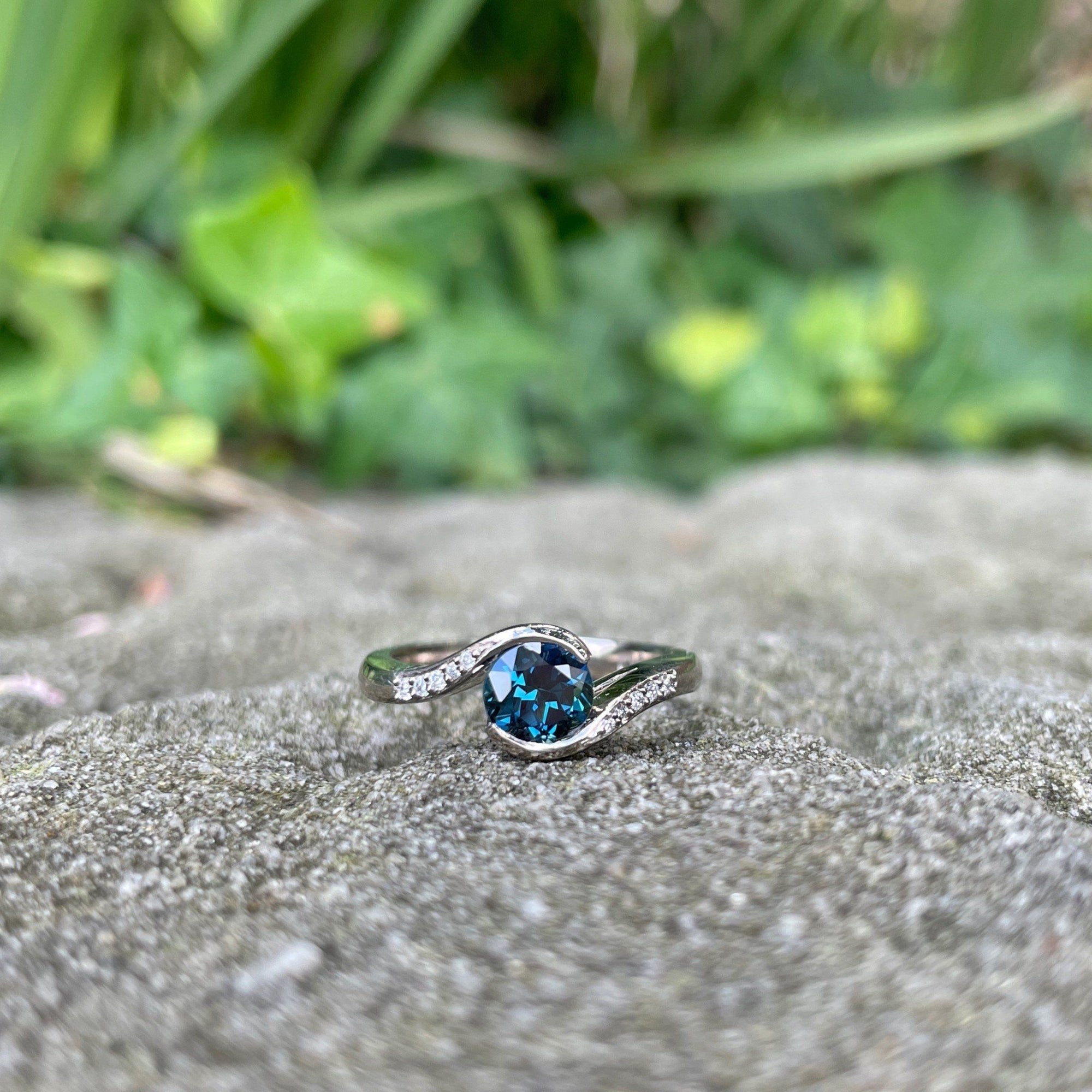 ‘La Mer’ 0.90ct deep Teal Australian Sapphire 18ct white gold ring Jason Ree Design 