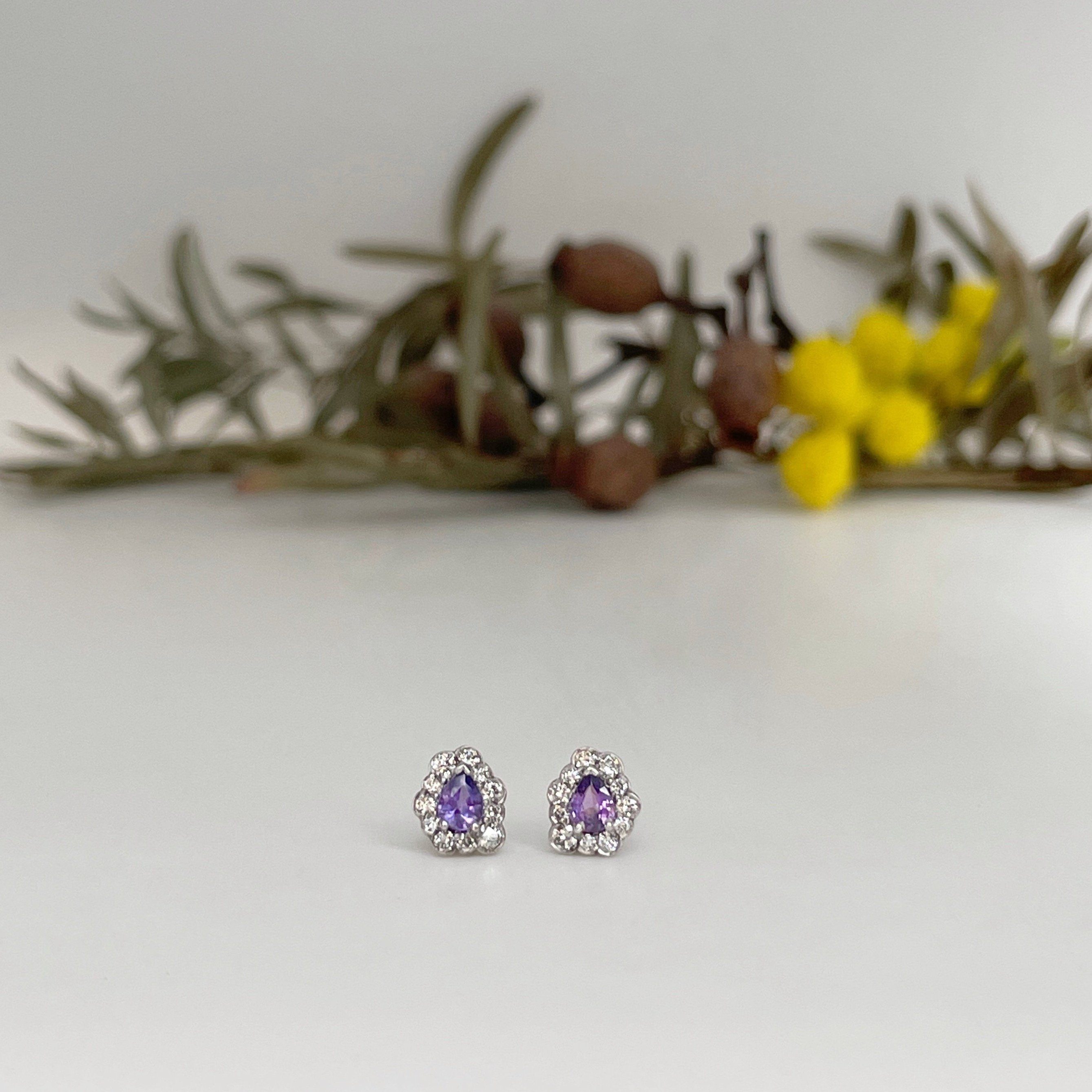 "Raindrops" 0.37ct Purple Sapphire & Diamond Studs Earrings JasonRee 