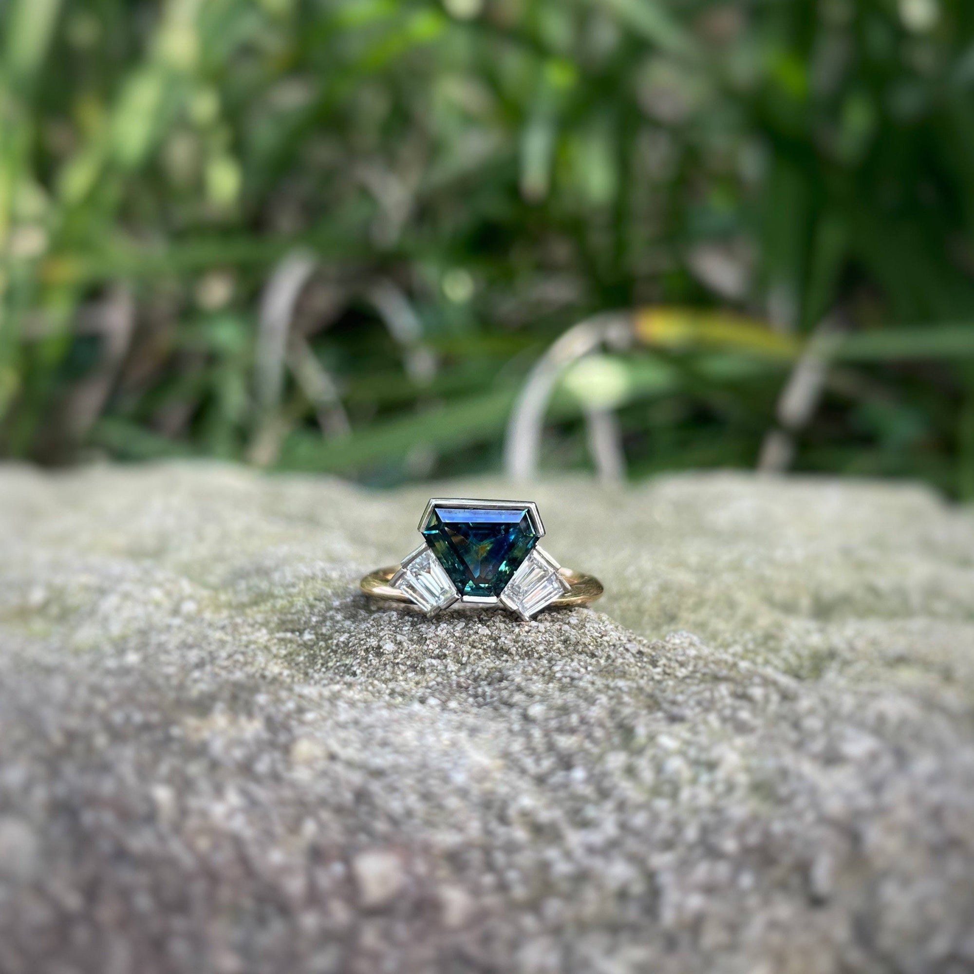 "Monaco" 1.99ct Australian Sapphire and Baguette Diamond Fan Ring Ring JasonRee 