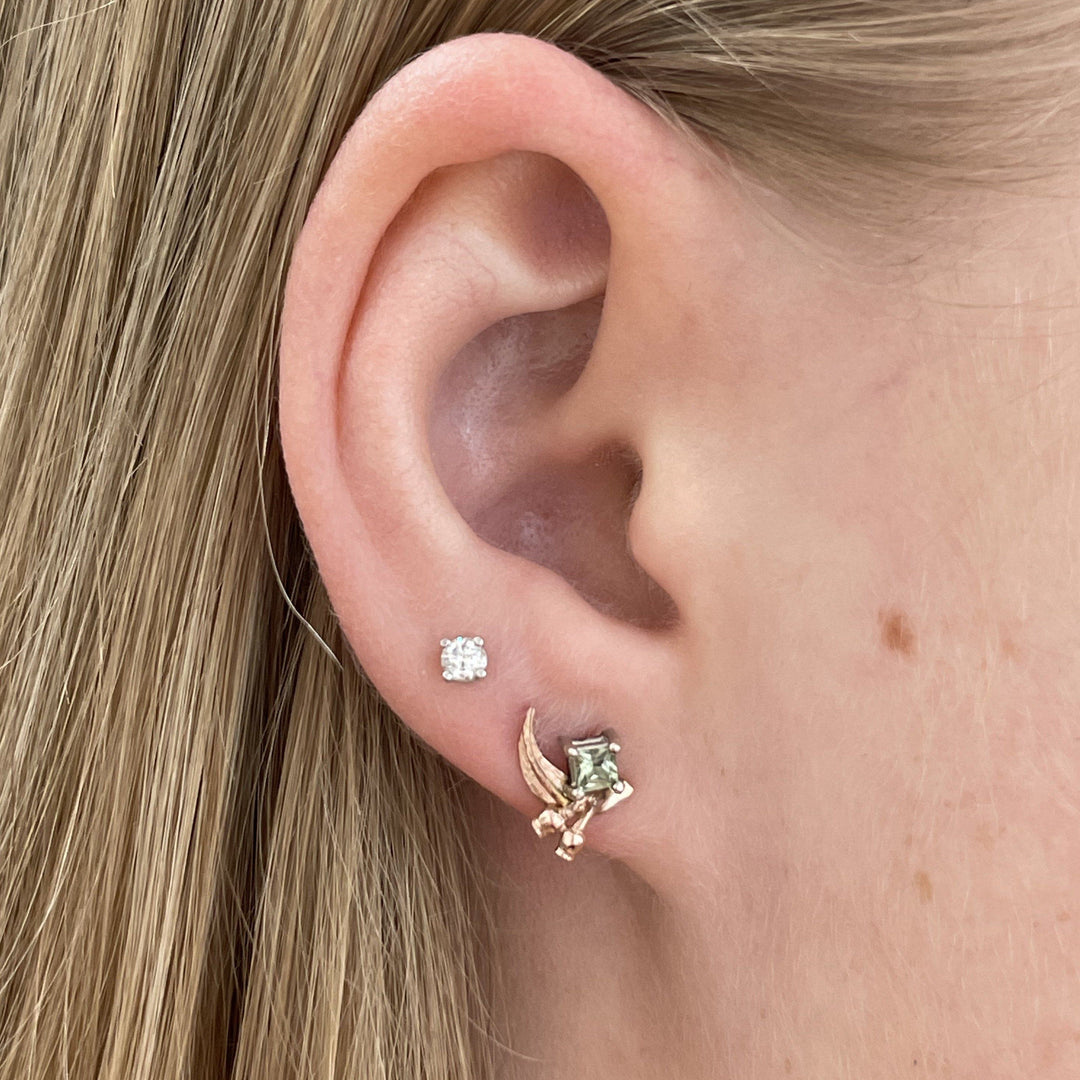 ''GumLeaf'' Green Sapphire & Rose Gold Studs Earrings Jason Ree Design 