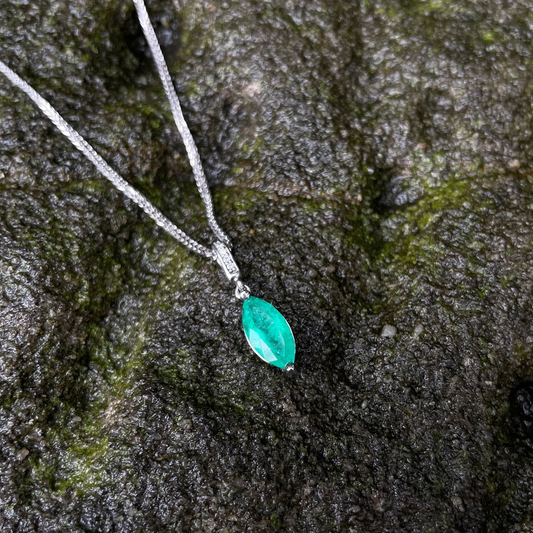 ‘Isabeau’ 1.28ct Colombian Emerald & Diamond Platinum Pendant Pendant Jason Ree Design 