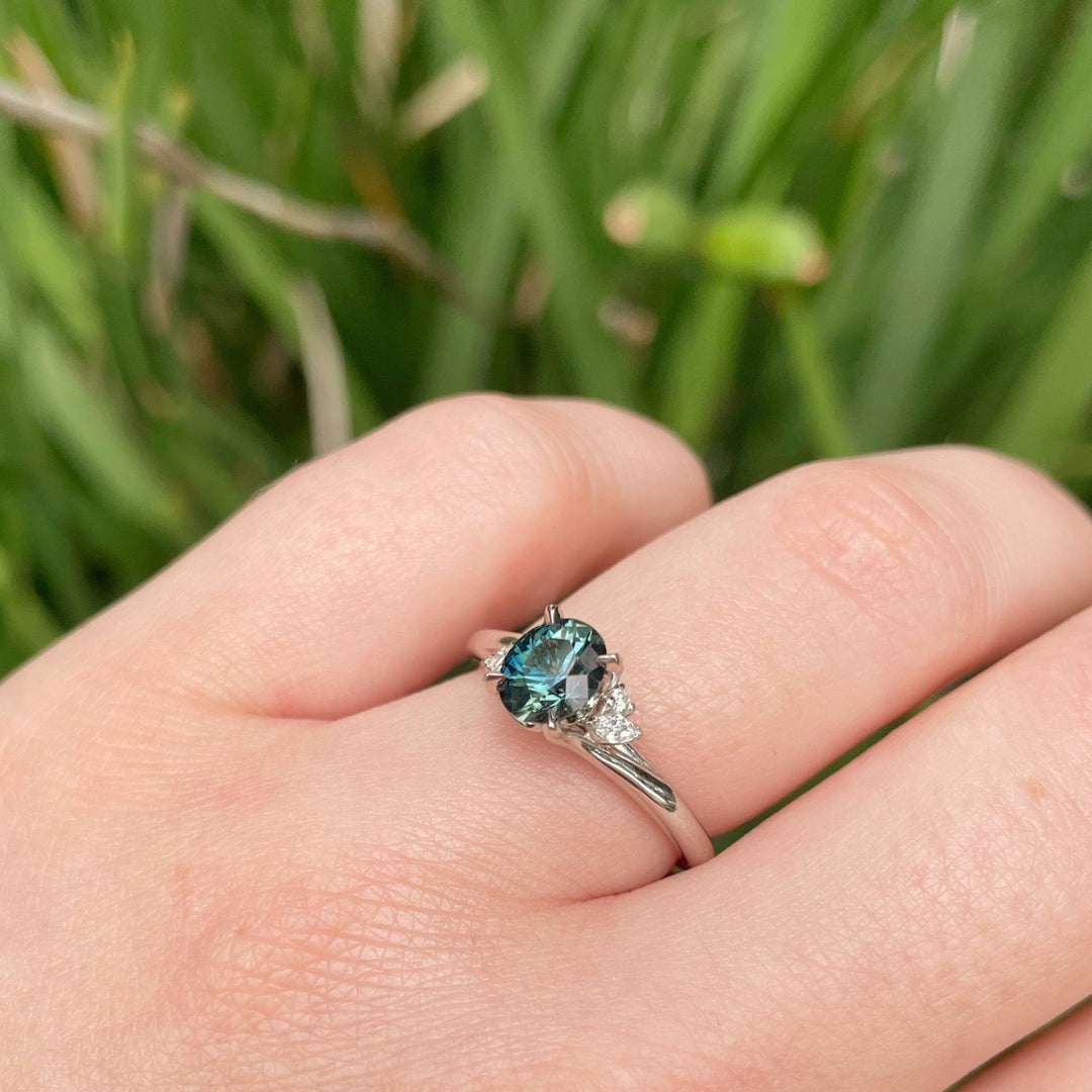 ‘Lily' 1.16ct Australian Blue Green Sapphire & Diamond Platinum ring Jason Ree Design 
