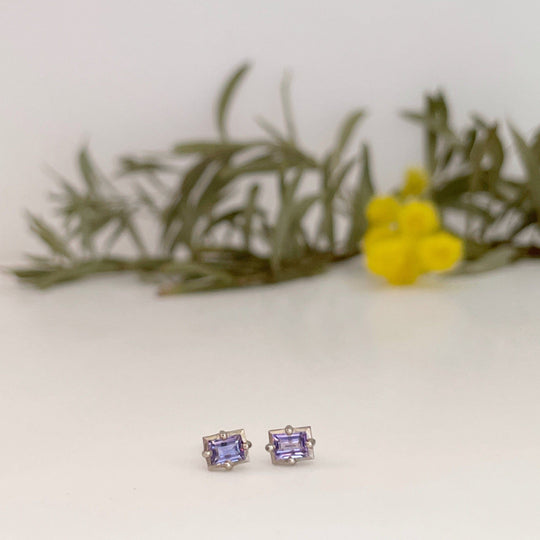 "Mosaic" Purple Sapphire and White Gold Stud Earrings Earrings JasonRee 