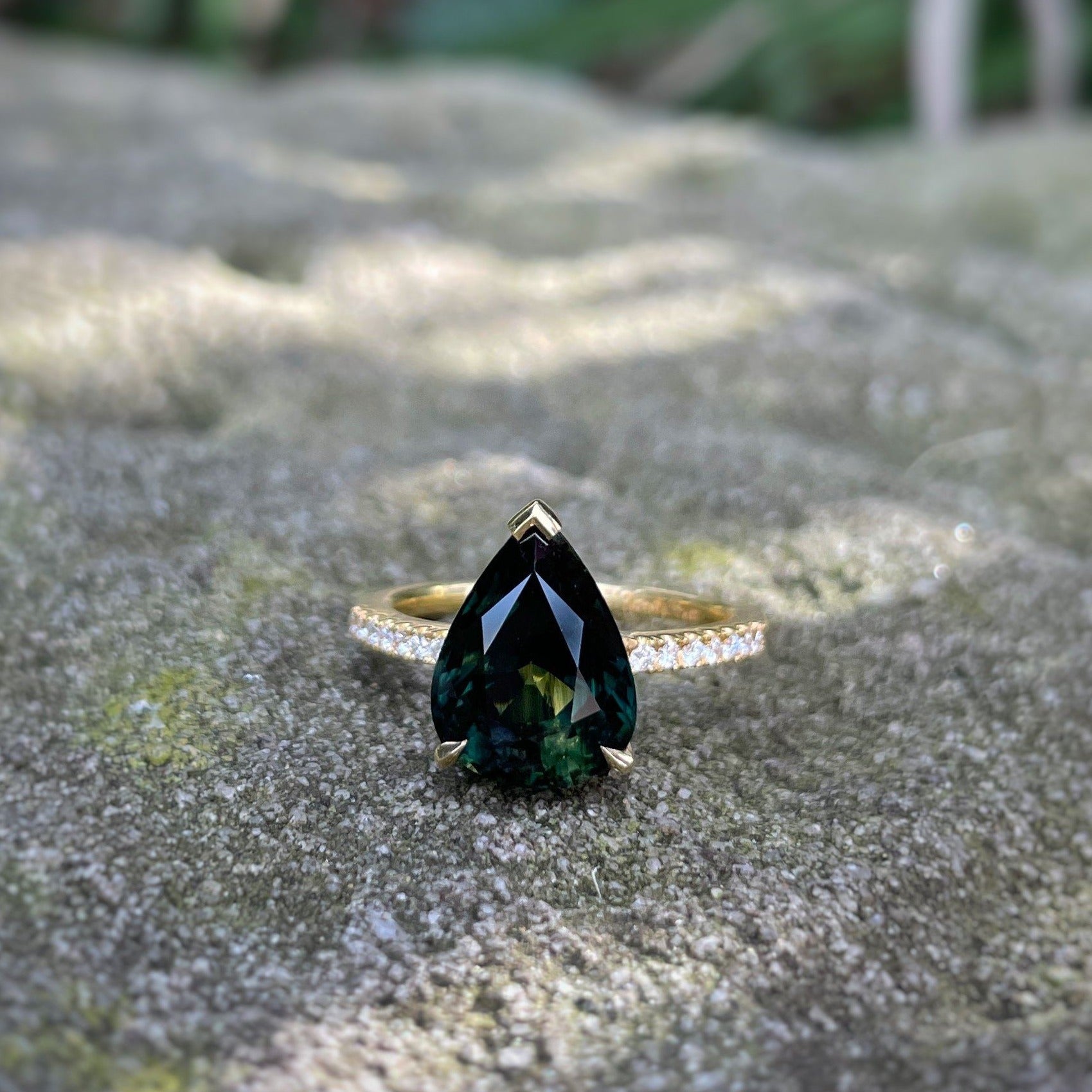 "HighWire Teardrop" 5.14ct Australian Sapphire Diamond Band Engagement Ring