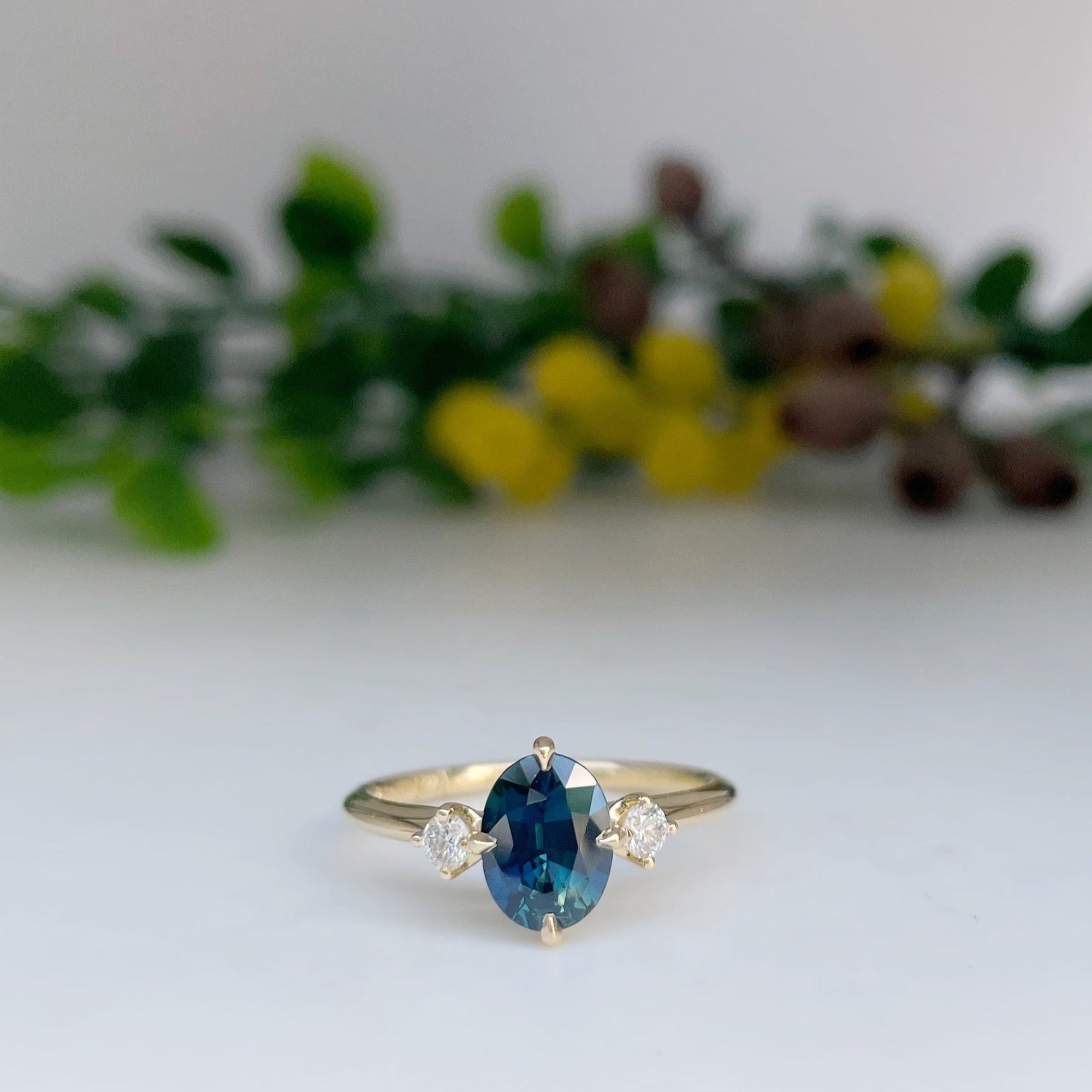 ‘Riverina’ Australian Blue/Green Sapphire &amp; Diamond Ring 