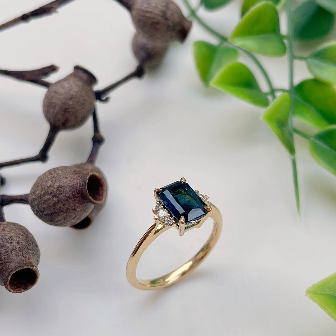 Teal Radiant-Cut Australian Sapphire Ring Jason Ree