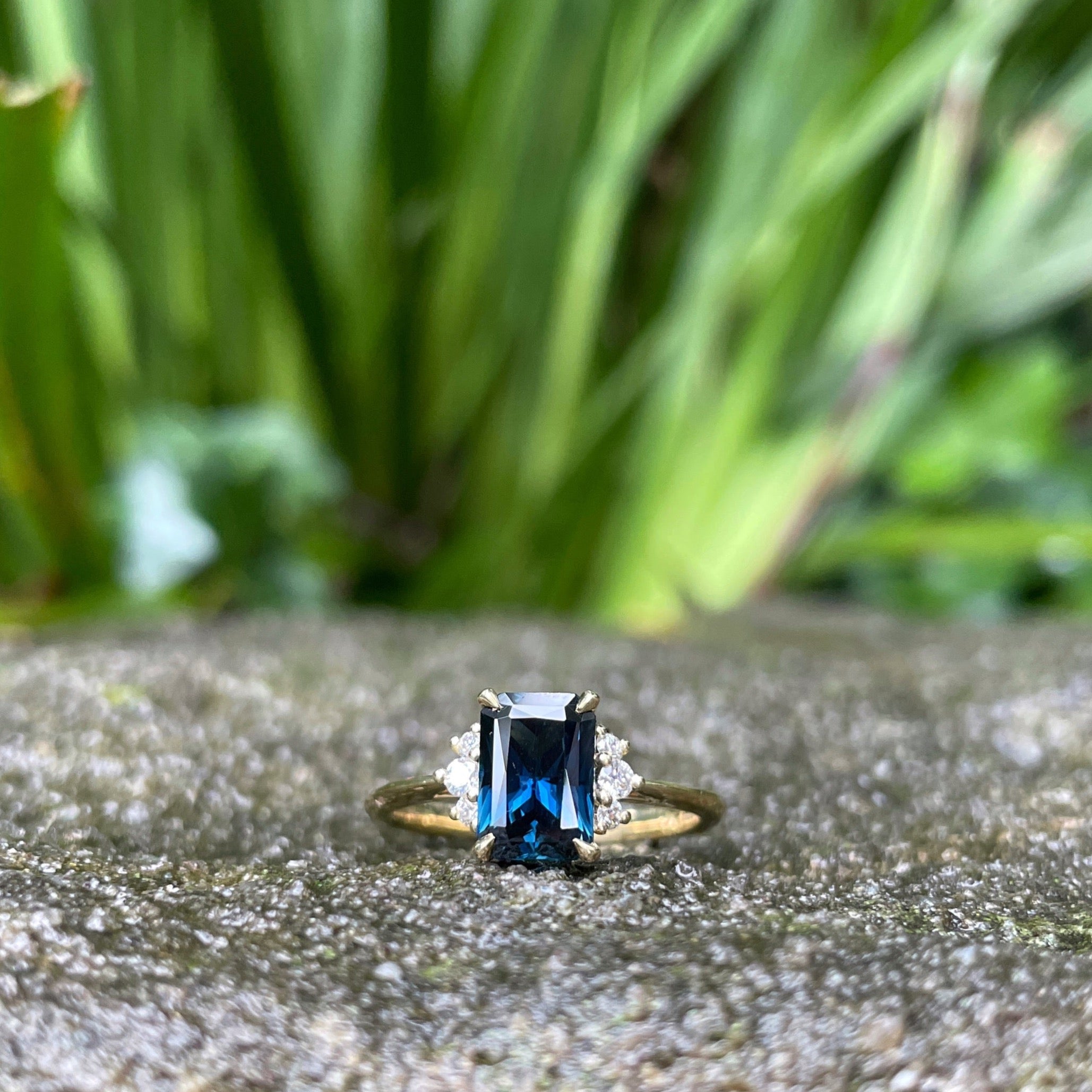 Green blue sapphire deals engagement ring