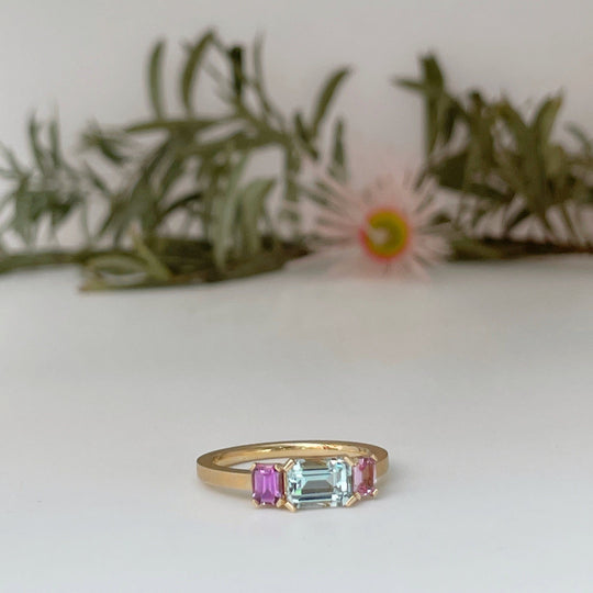 "Mosaic" Aquamarine and Sapphire Ring Yellow Gold Ring JasonRee 