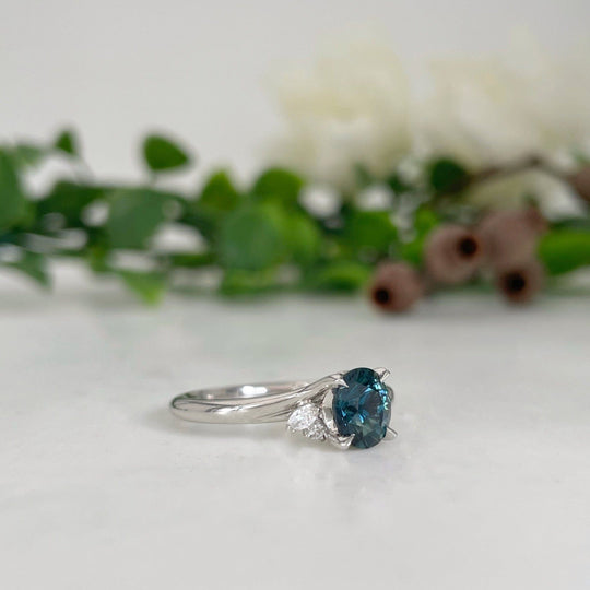 ‘Lily' 1.16ct Australian Blue Green Sapphire & Diamond Platinum ring Jason Ree Design 