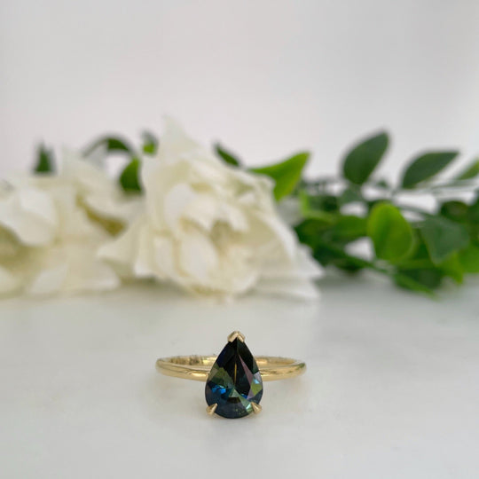 ‘HighWire Tear Drop’ 1.74ct pear-cut Australian Parti Sapphire yellow gold ring Ring Jason Ree Design 