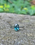 "HighWire" 1.69ct teal Australian sapphire and platinum ring on stone