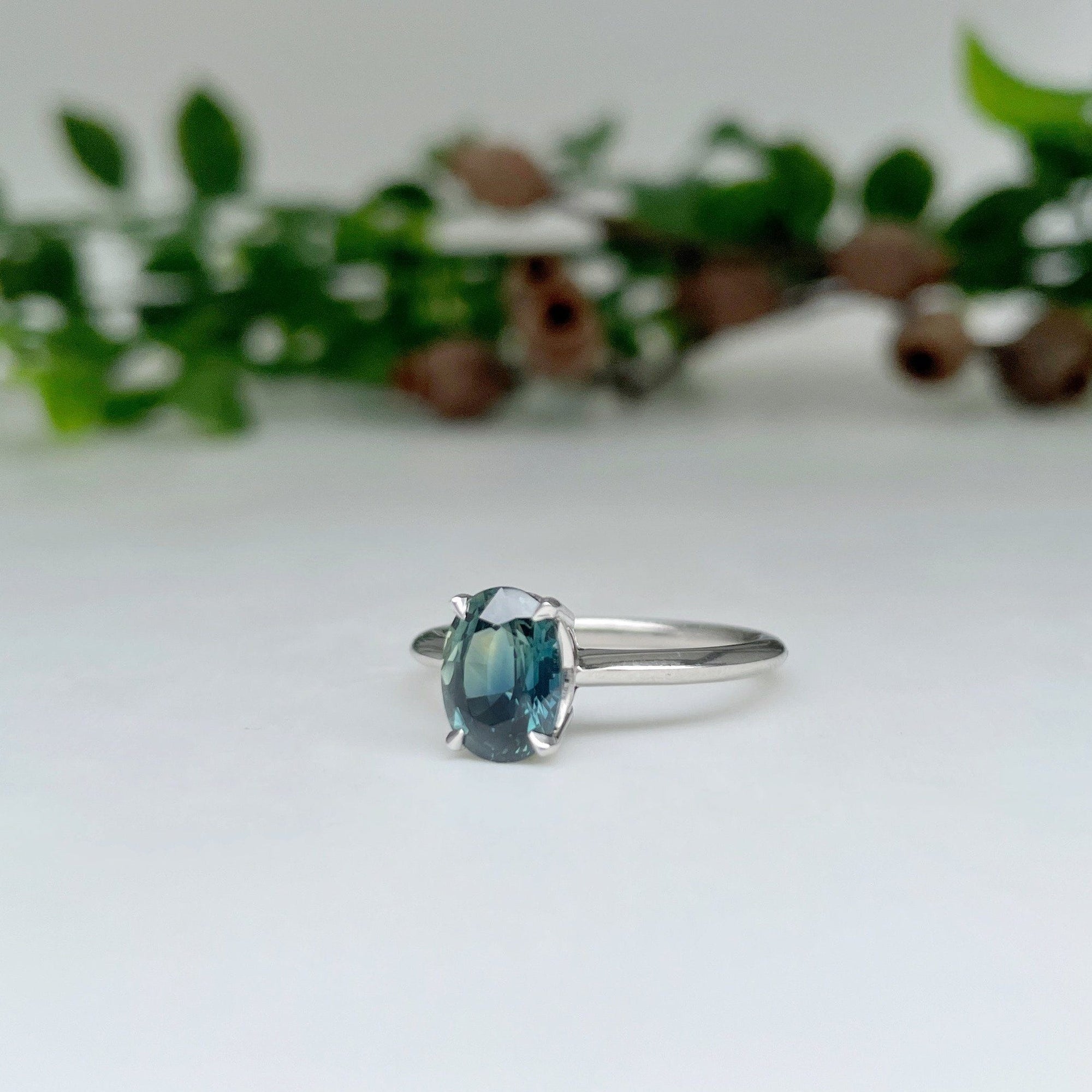 "HighWire" 1.69ct teal Australian sapphire and platinum ring 