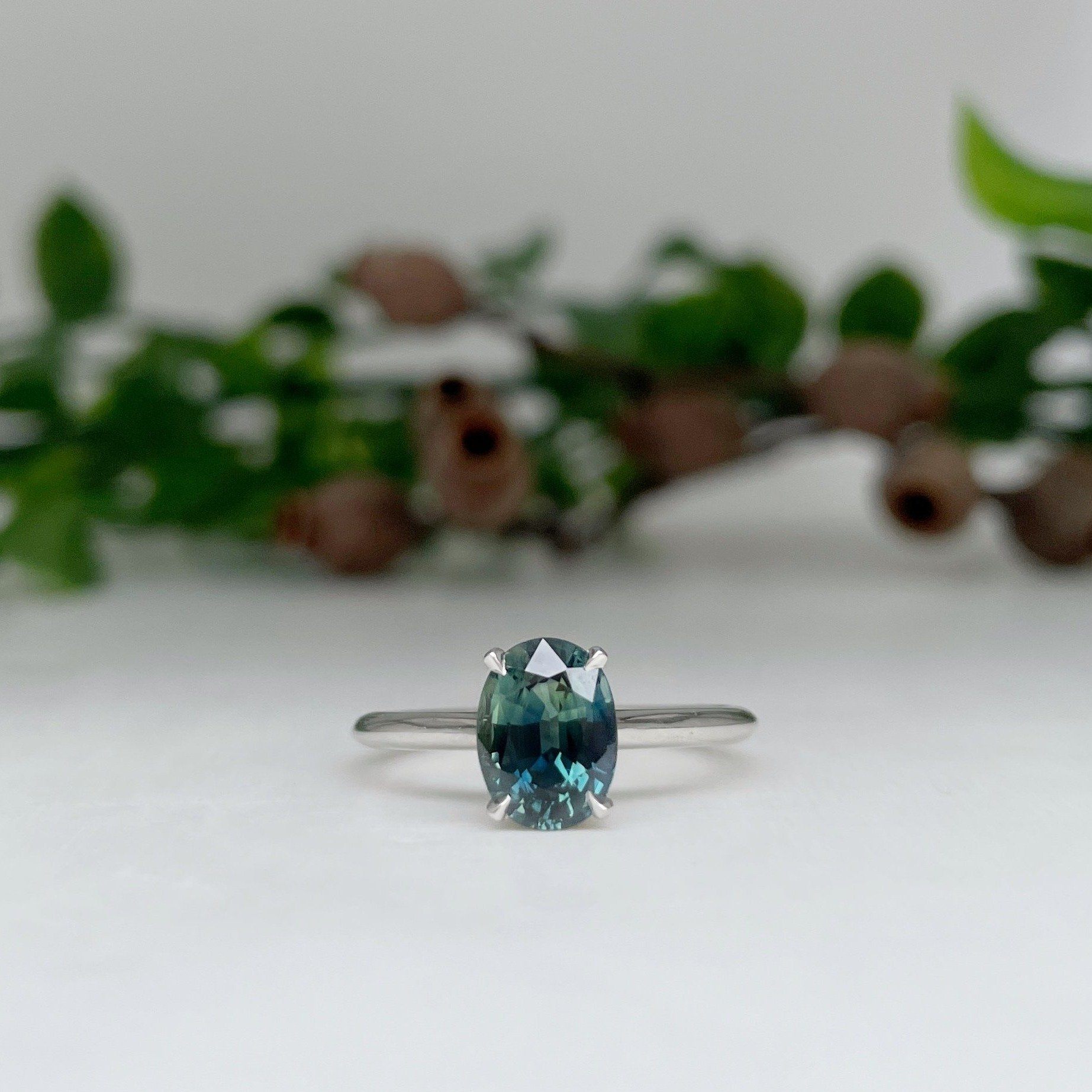 "HighWire" 1.69ct teal Australian sapphire and platinum ring