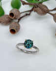 Round brilliant-cut 1.57ct Teal Australian Sapphire HighWire ring Ring Jason Ree Design 