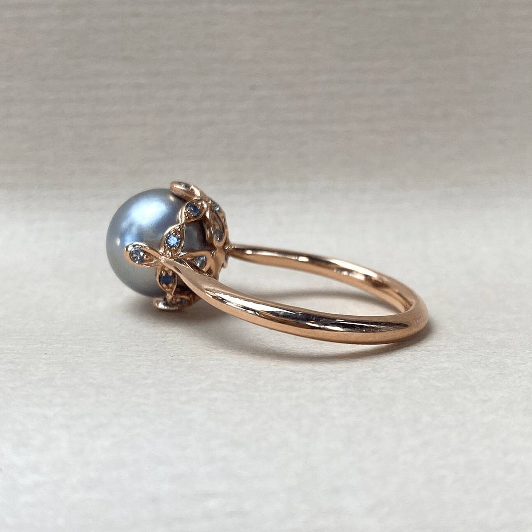 Black pearl rose gold ring deals