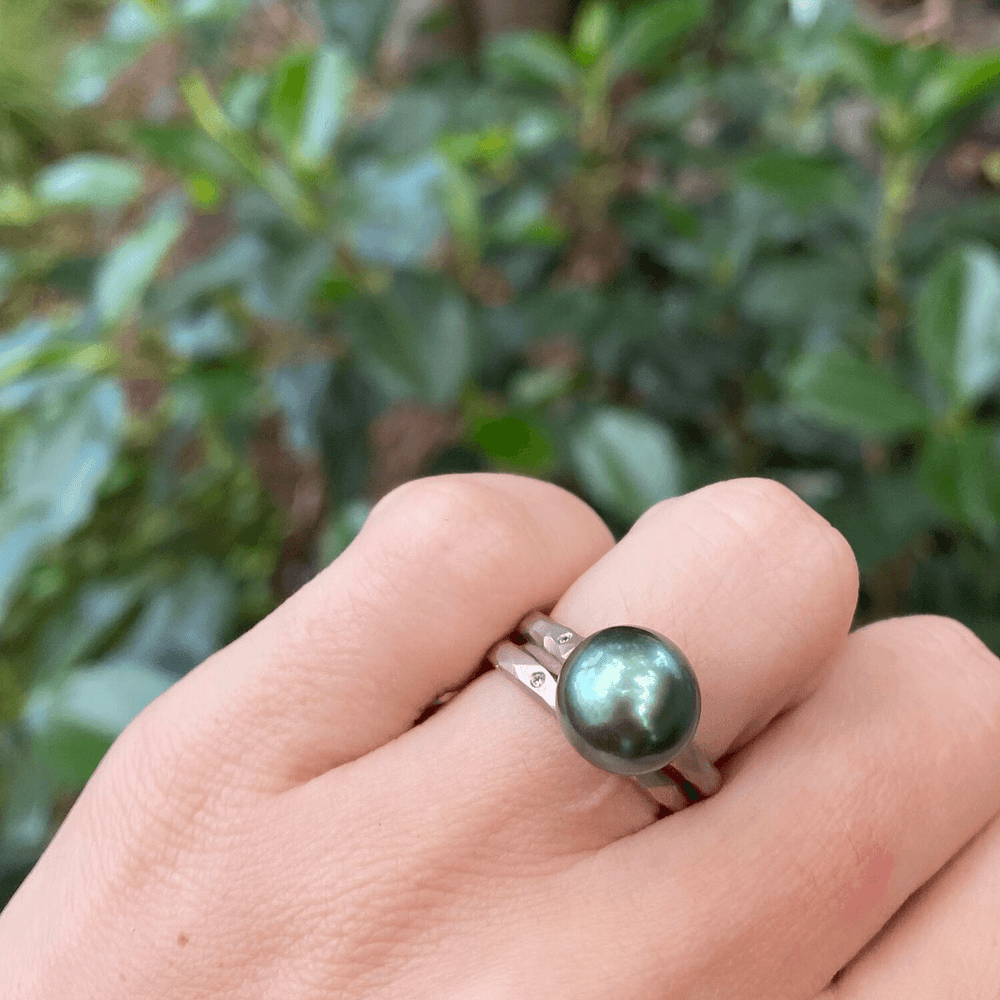 "Helmi" Peacock Pearl & Pink Diamond 18ct White Gold Ring Ring JasonRee 