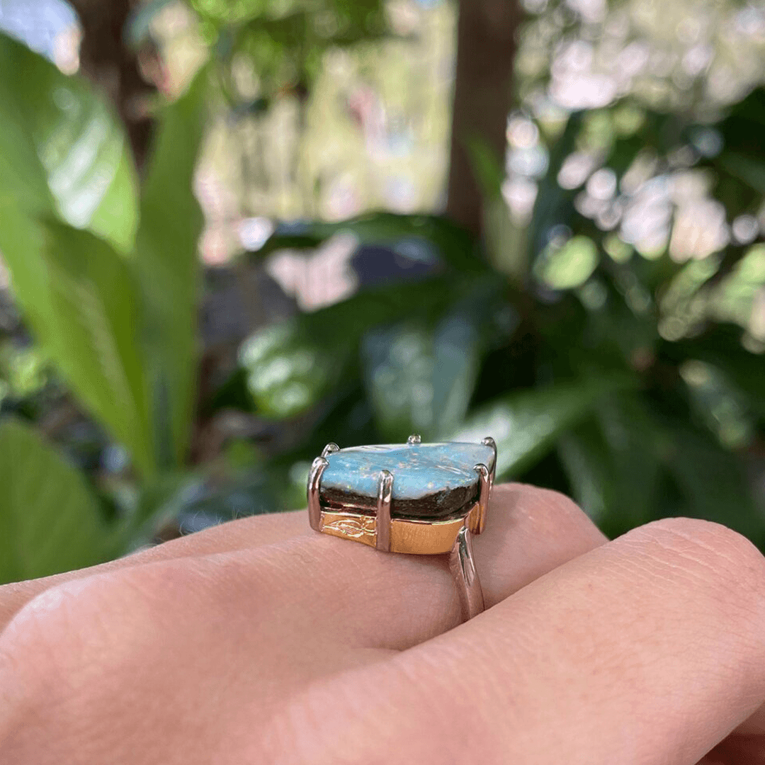 "Gumleaf" Australian Boulder Opal Ring Ring JasonRee 