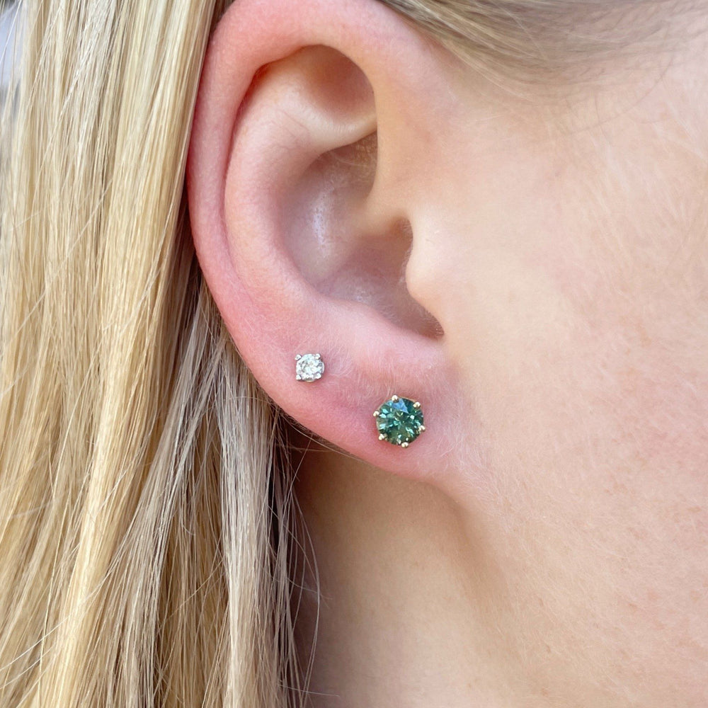 Round brilliant-cut Australian green sapphire 18ct stud earrings Earrings Jason Ree Design 