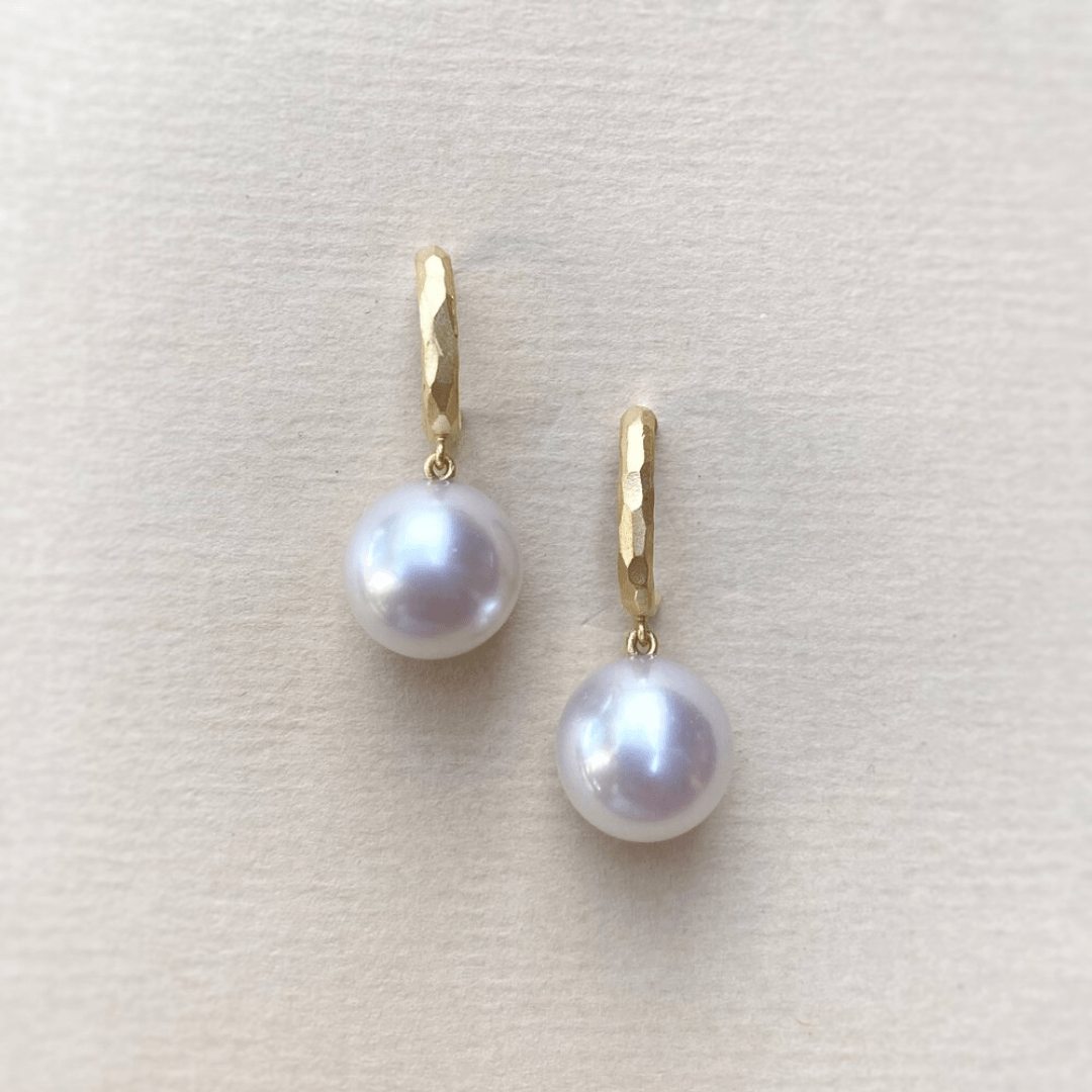 White Pearl & Yellow Gold Australian Made Earrings | Bespoke Jewellery