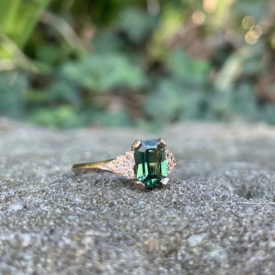 ‘Lillian’ 1.61ct Australian green sapphire Art Deco ring Ring Jason Ree Design 