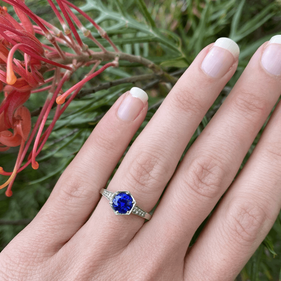 "Evelyn" Ceylon Sapphire & Diamond Engagement Ring Ring JasonRee 
