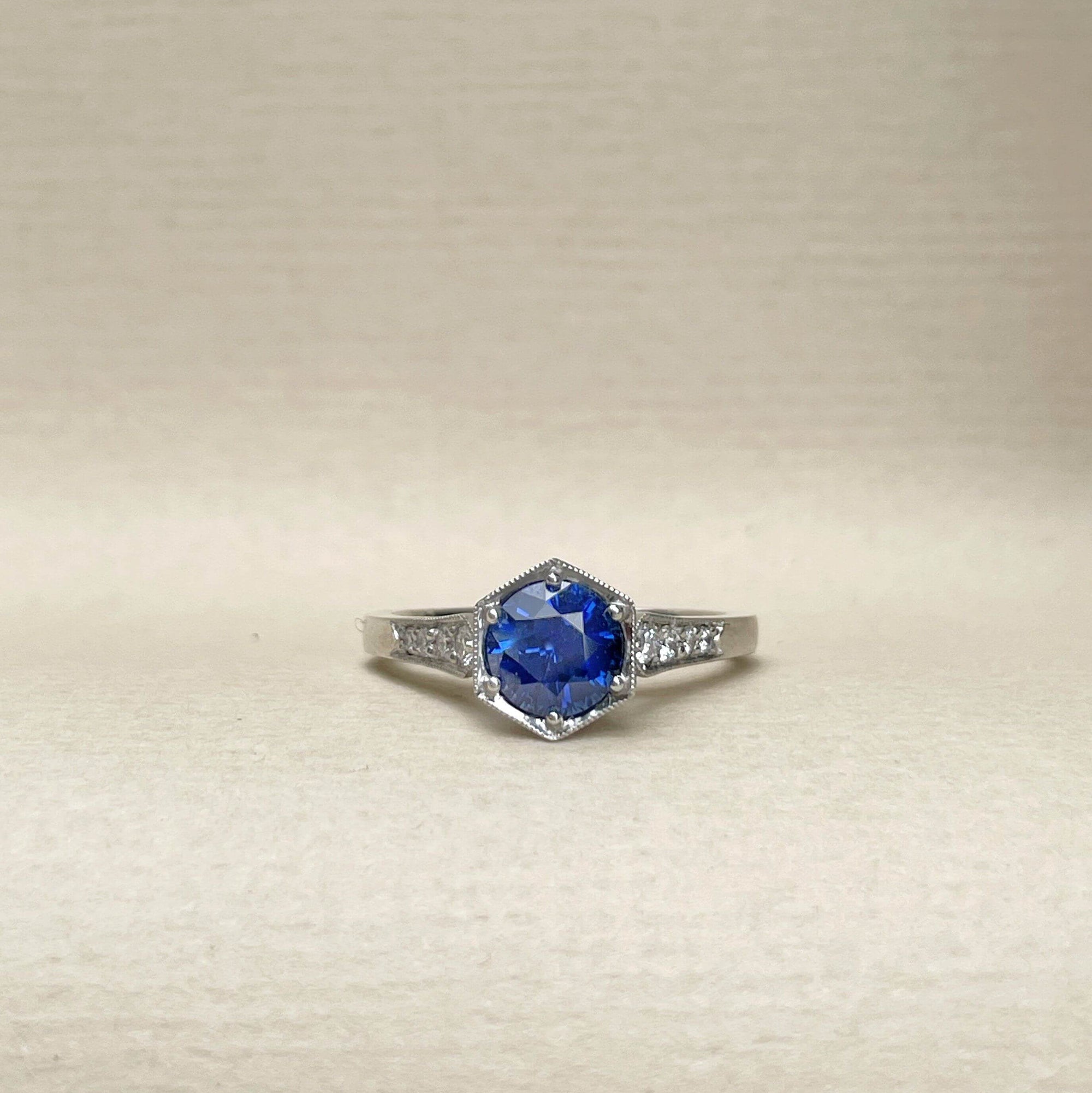 "Evelyn" Ceylon Sapphire & Diamond Engagement Ring 