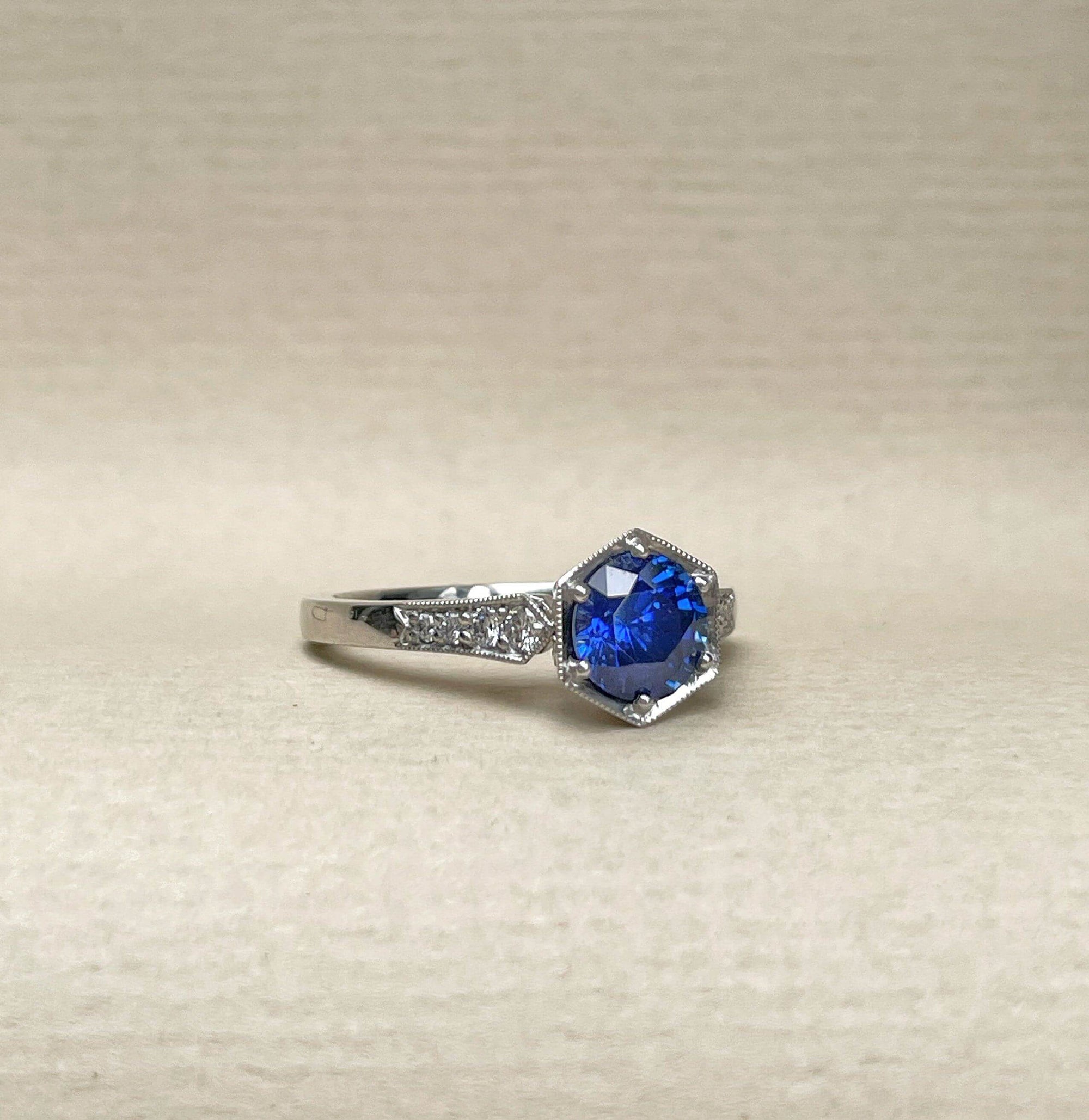 "Evelyn" Ceylon Sapphire & Diamond Engagement Ring 