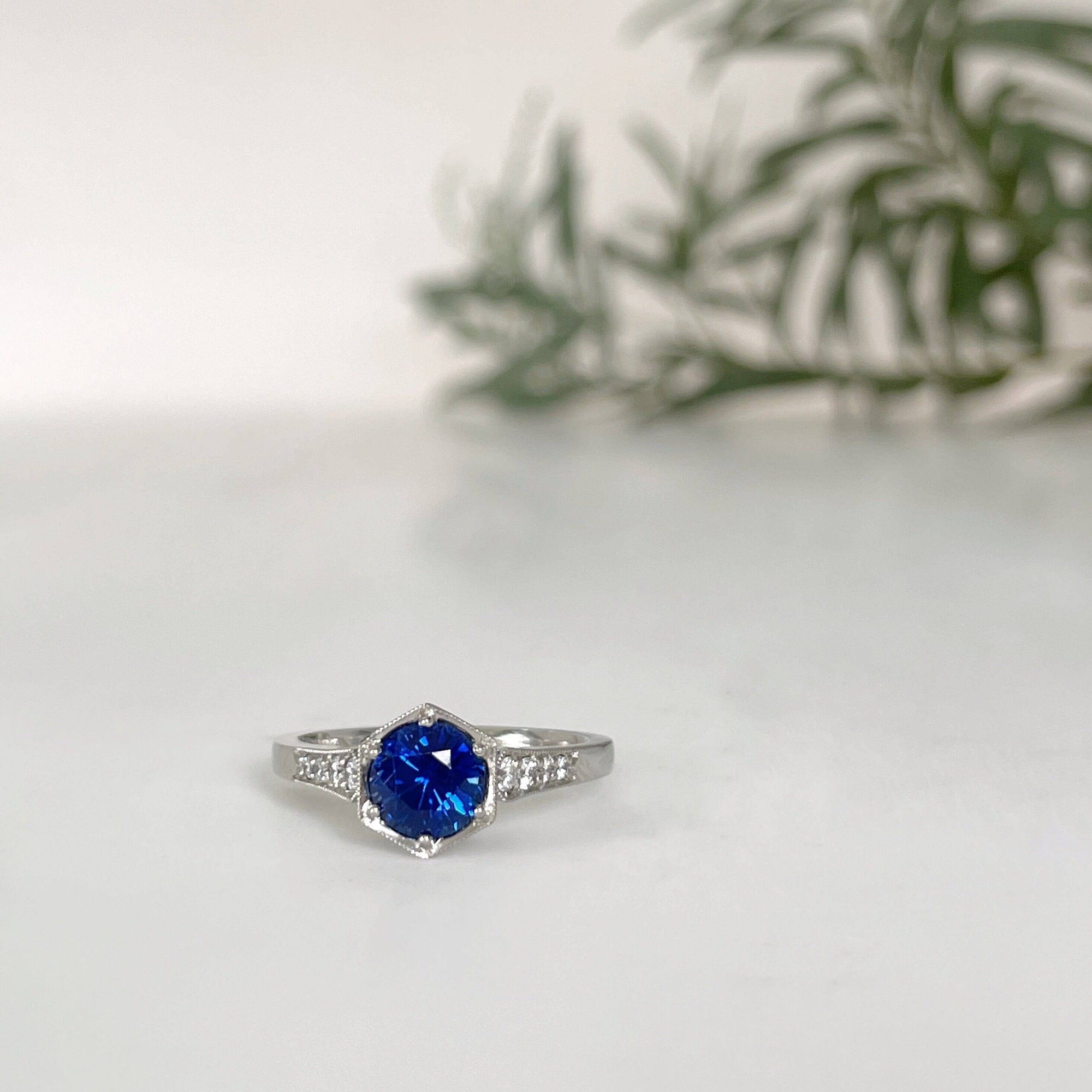 "Evelyn" Ceylon Sapphire & Diamond Engagement Ring 