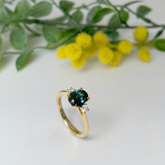 'Riverina' 1.60ct green Australian sapphire & diamond ring Jason Ree Design 