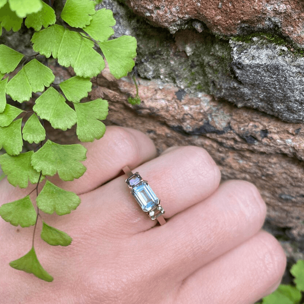 "Mosaic" Aquamarine and Sapphire Ring Rose Gold Ring JasonRee 