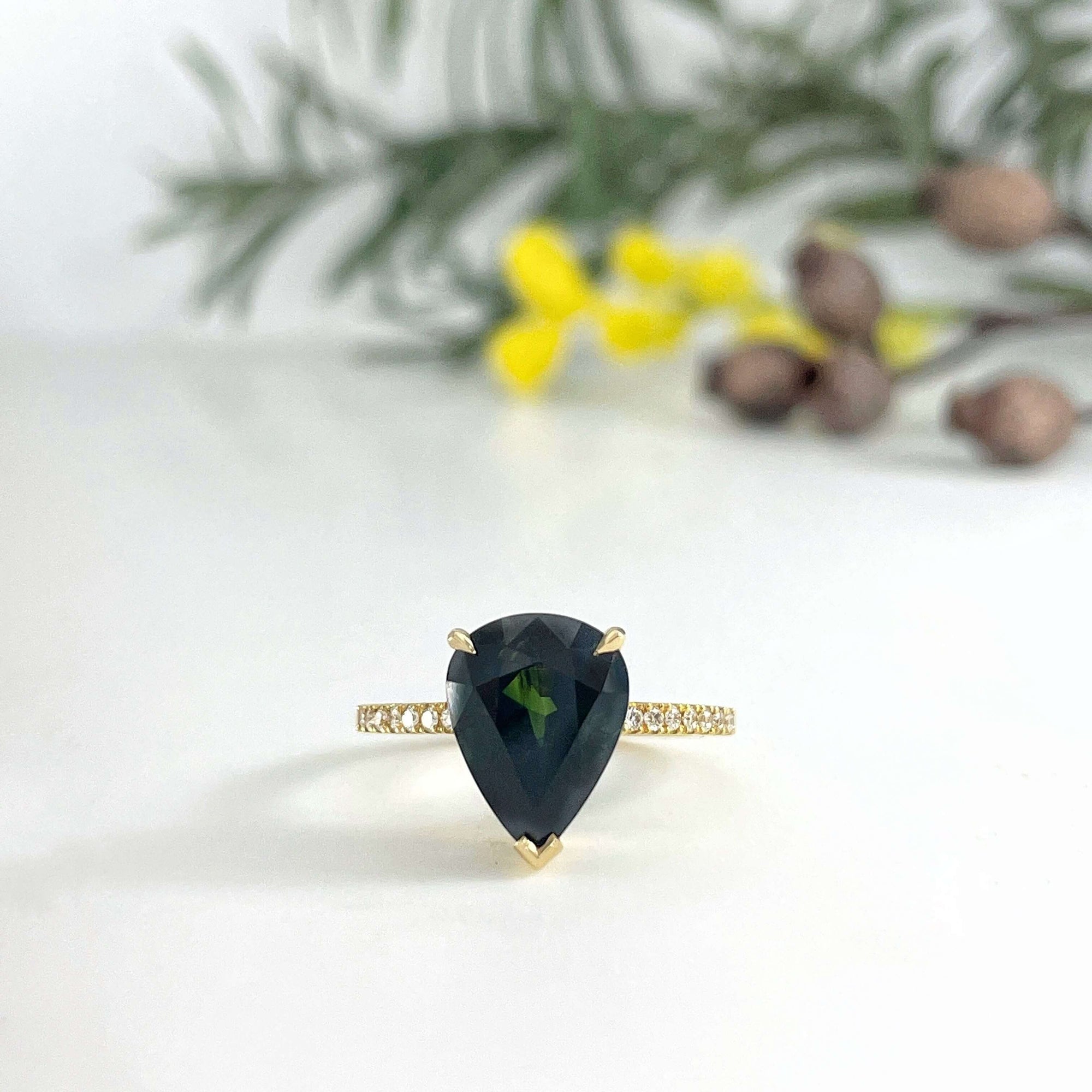"HighWire Teardrop" 5.14ct Australian Sapphire Diamond Band Engagement Ring