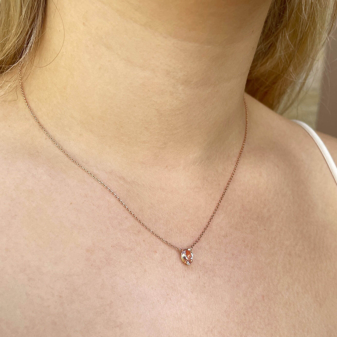 ‘Bindi’ Peach pear-cut Sapphire rose gold necklace Pendant Jason Ree Design 