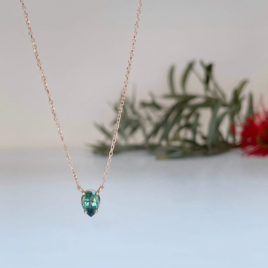 "Bindi" 0.92ct Australian Sapphire pear-cut Necklace Rose Gold Pendant Jason Ree Design 