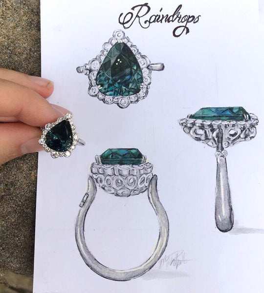 "Raindrops" Sapphire & Diamond Engagement Ring Ring Jason Ree Design 