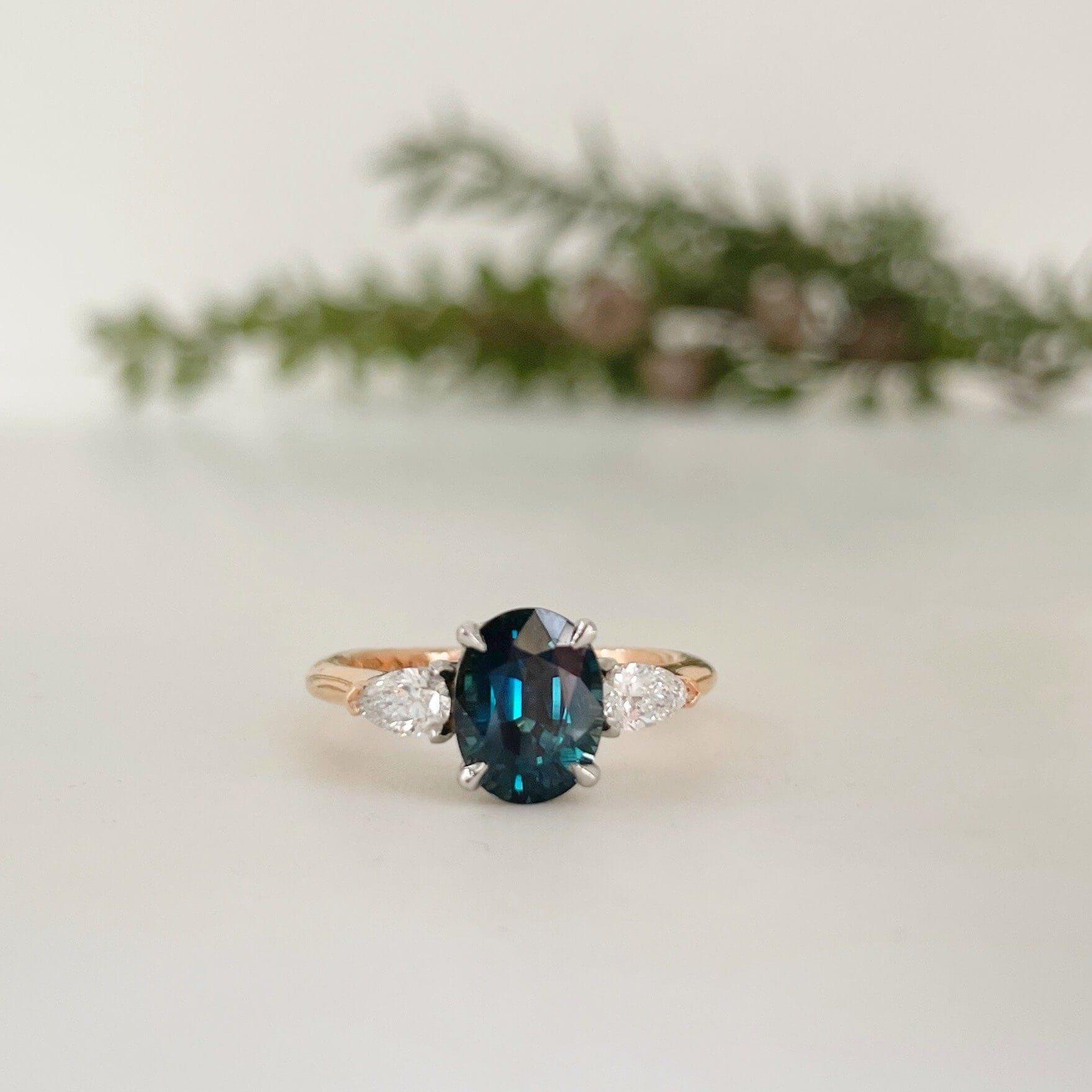 ‘Delta’ 2.06ct Teal Australian Sapphire ring Ring Jason Ree Design 